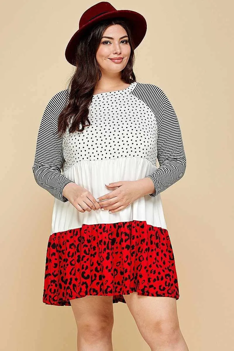 Plus Size Polka Dot And Animal Print Dress