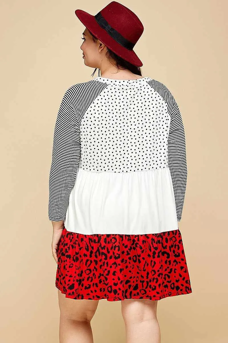 Plus Size Polka Dot And Animal Print Dress