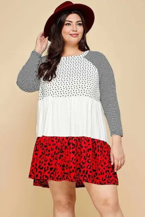 Plus Size Polka Dot And Animal Print Dress