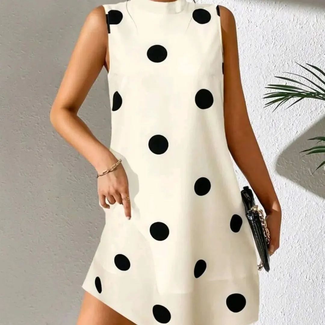 Polka dot round neck sleeveless dress