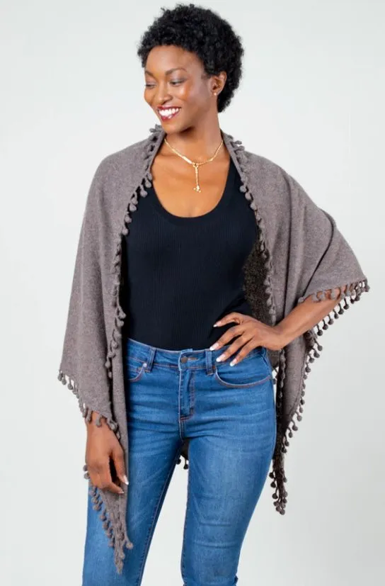 Pom Pom Triangle Wrap Walnut