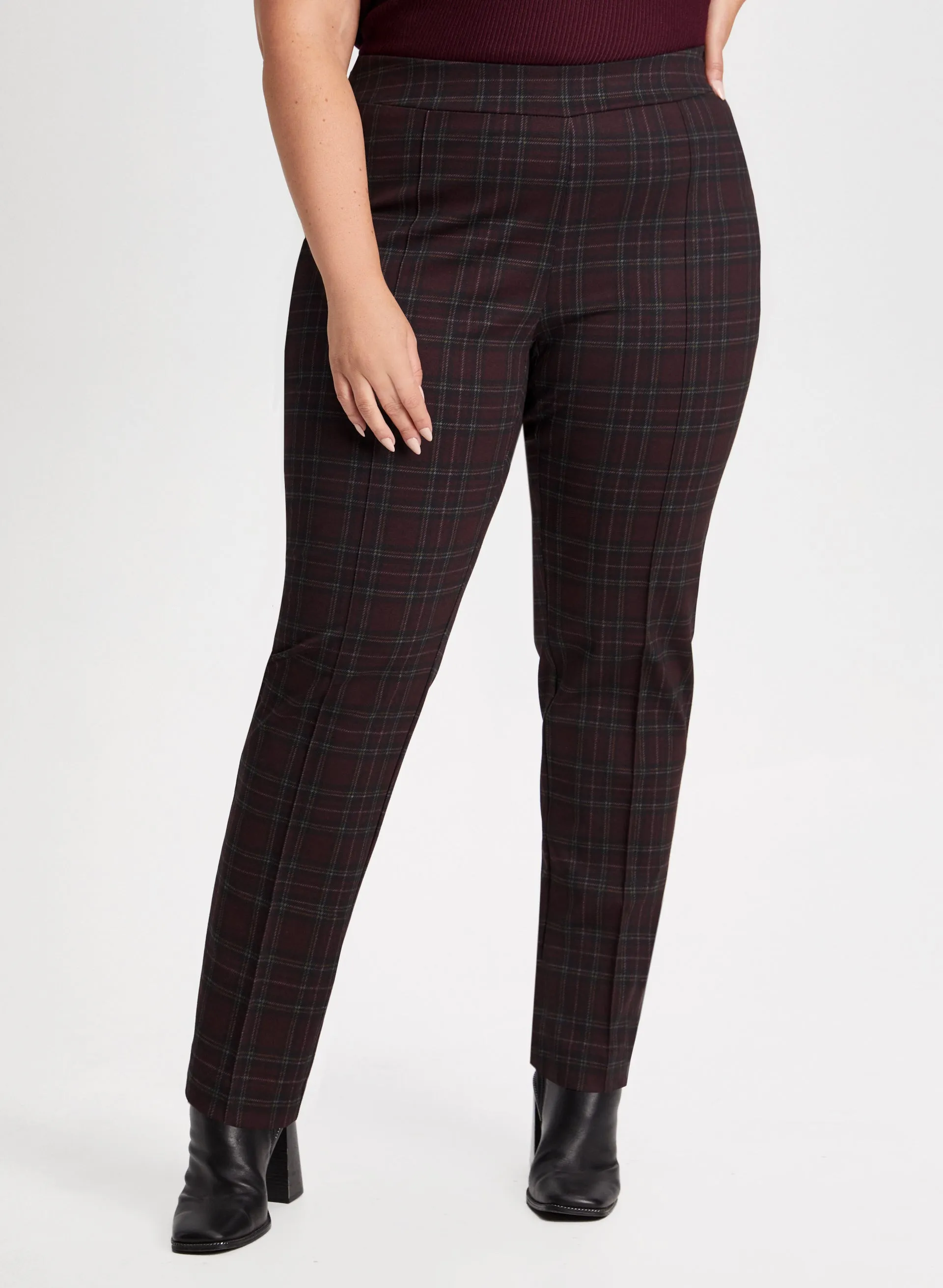 Pull-On Plaid Motif Pants