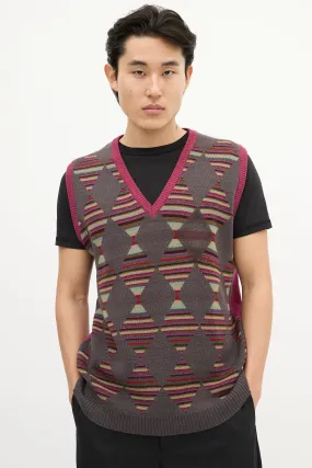 Purple & Multi Striped Argyle Vest