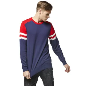 Red, Navy and White Hoop Sleeve Baseball Sweater