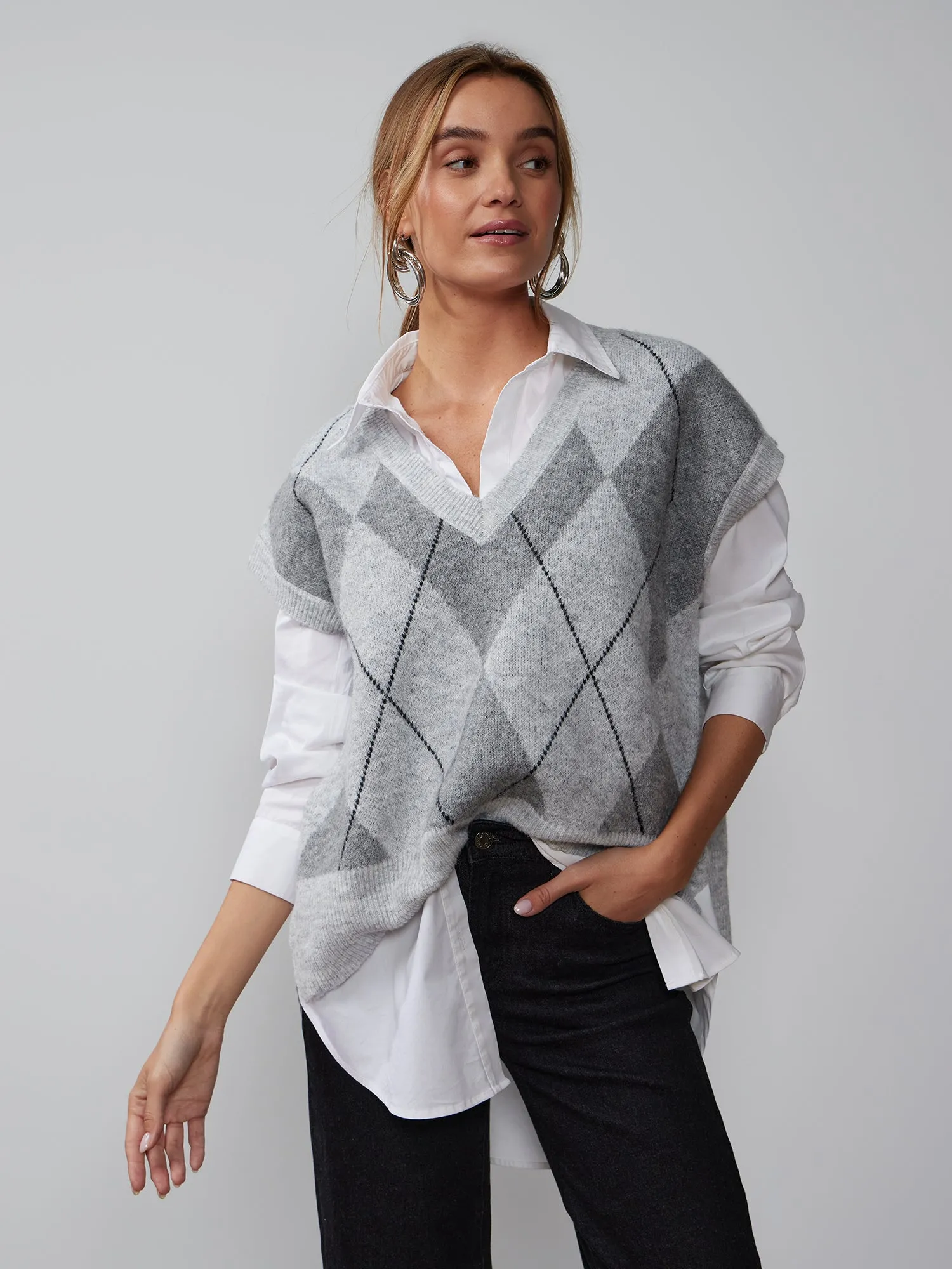 Short Sleeve Argyle Sweater