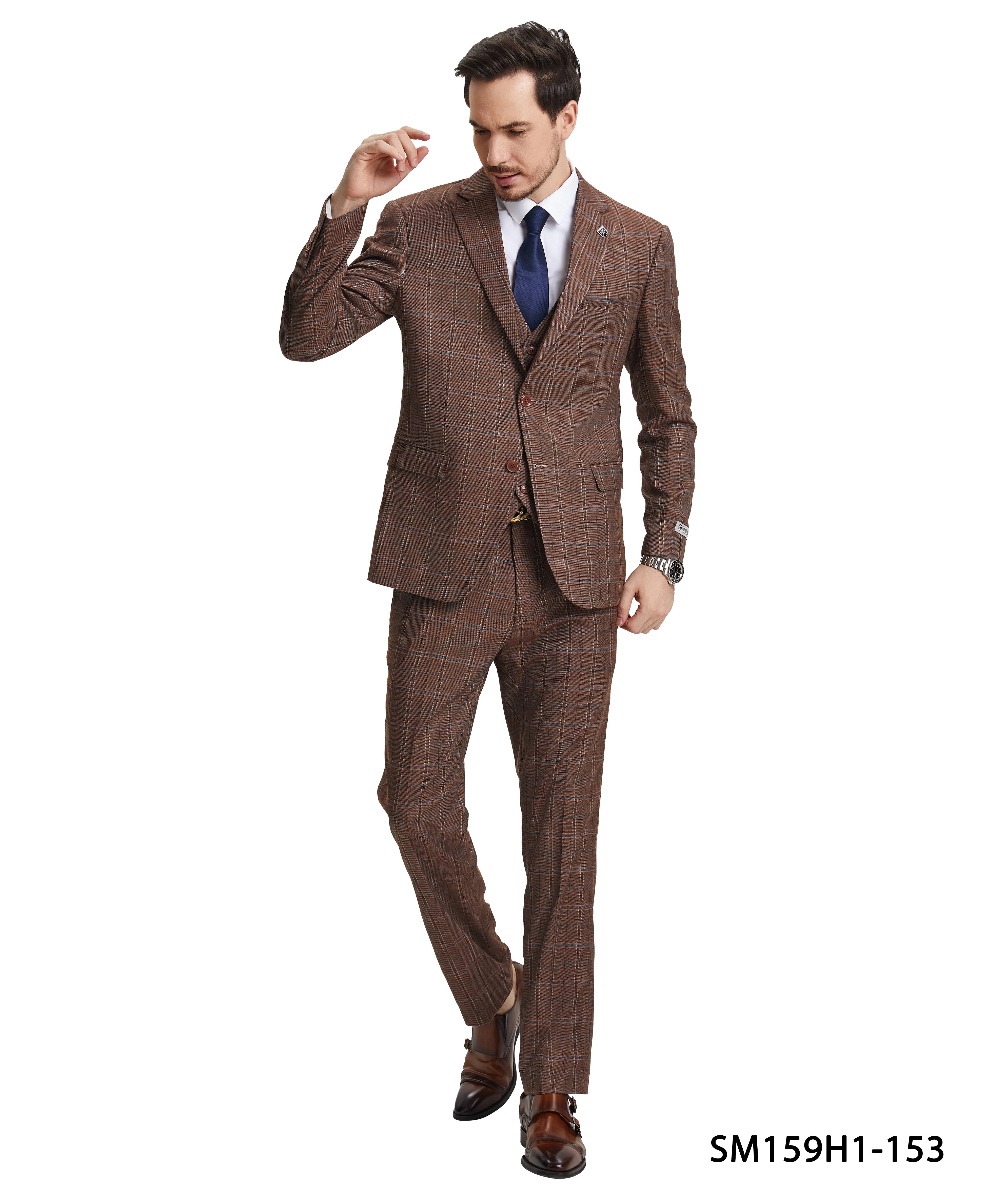 Stacy Adams Hybrid-Fit Vested Suit, Brown Plaid