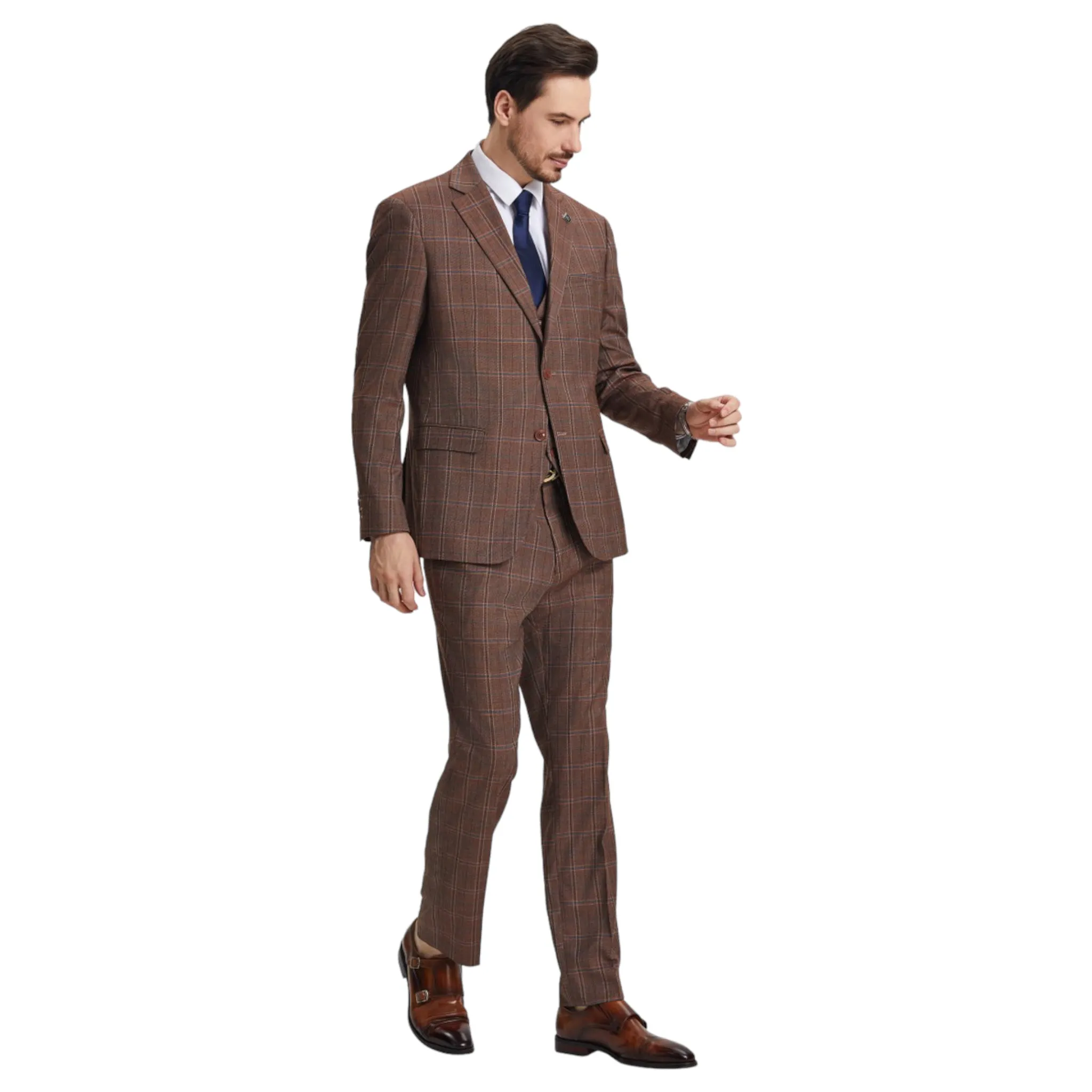 STACY ADAMS: Plaid 3pc. Suit SM159H1