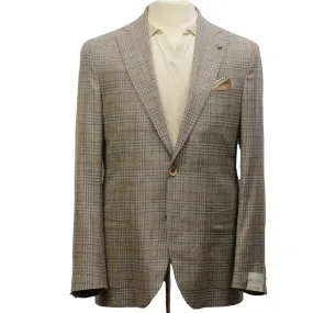 Taupe Check Loro Piana Wool/Silk/Linen Hampton Contemporary Fit Comfortwear Blazer - Jack Victor