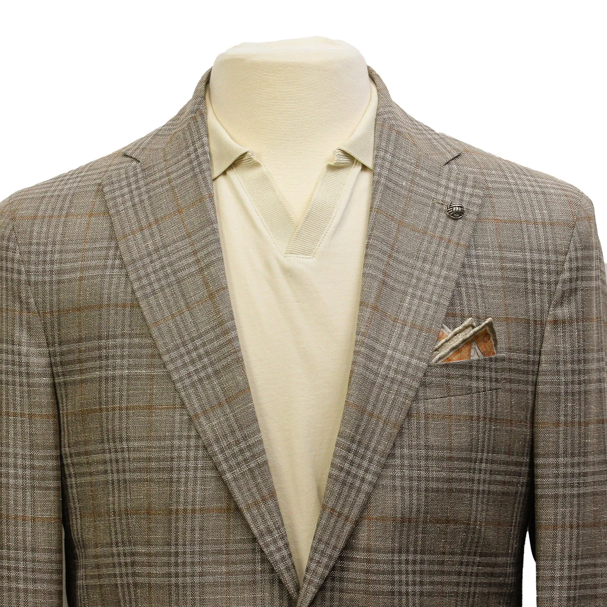 Taupe Check Loro Piana Wool/Silk/Linen Hampton Contemporary Fit Comfortwear Blazer - Jack Victor