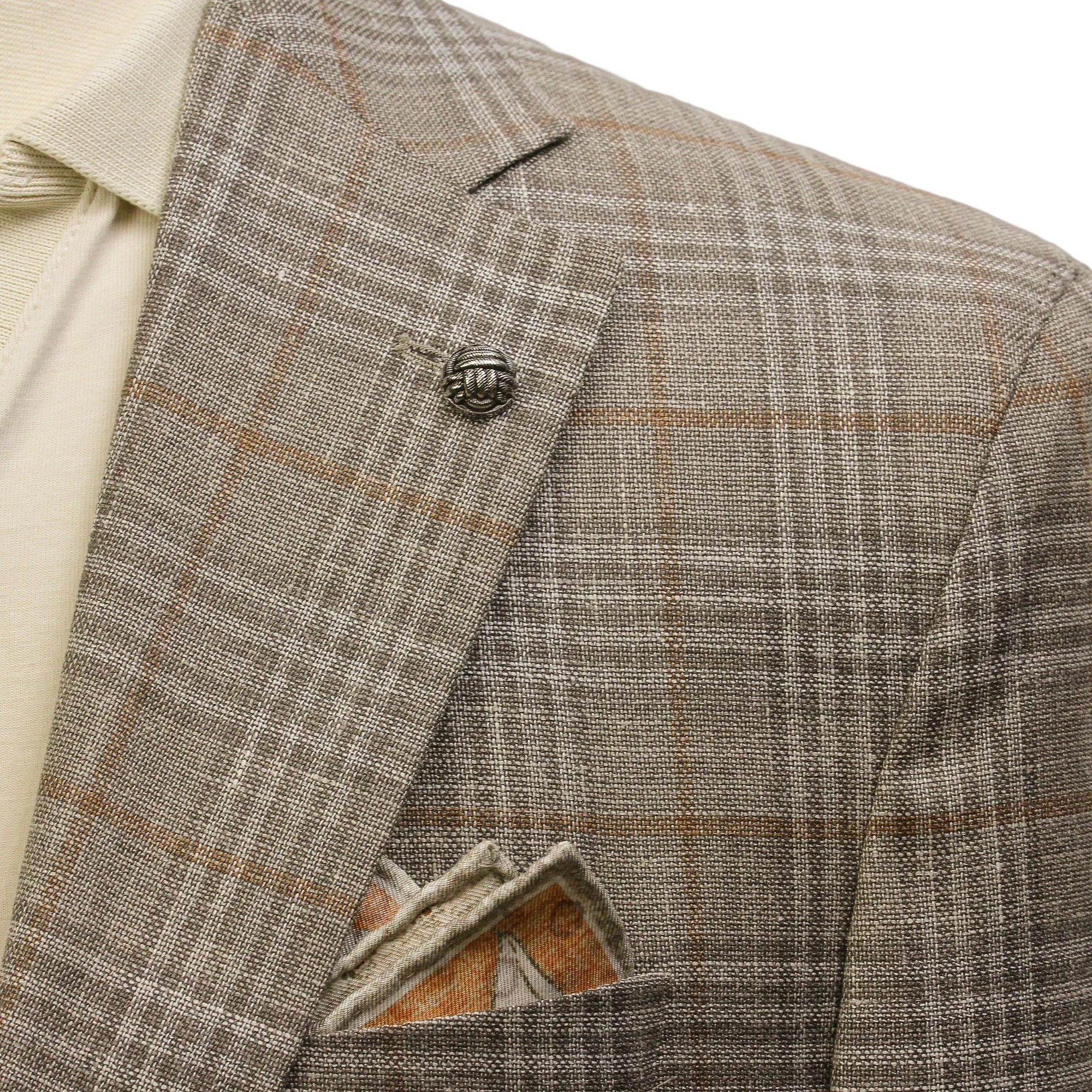 Taupe Check Loro Piana Wool/Silk/Linen Hampton Contemporary Fit Comfortwear Blazer - Jack Victor