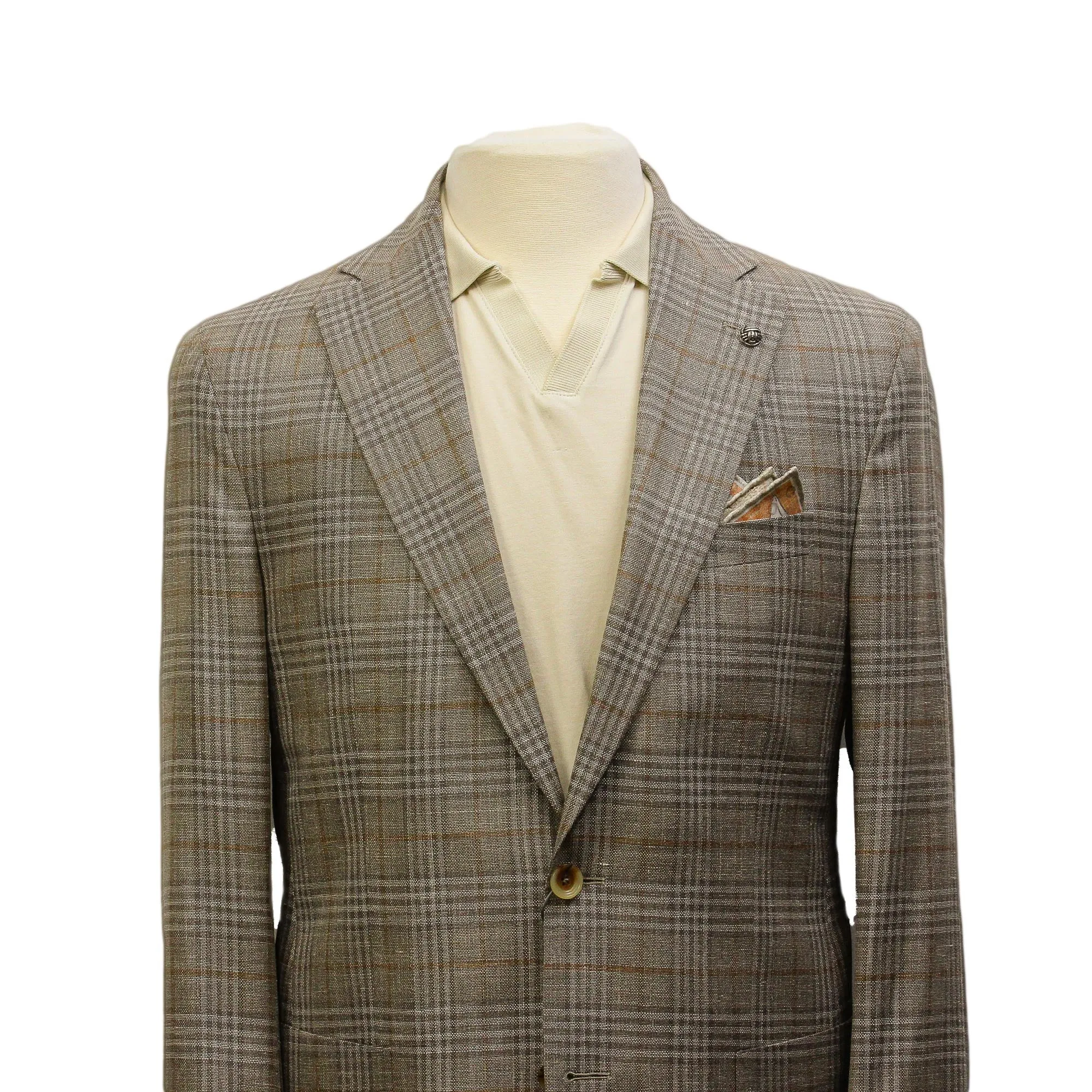 Taupe Check Loro Piana Wool/Silk/Linen Hampton Contemporary Fit Comfortwear Blazer - Jack Victor