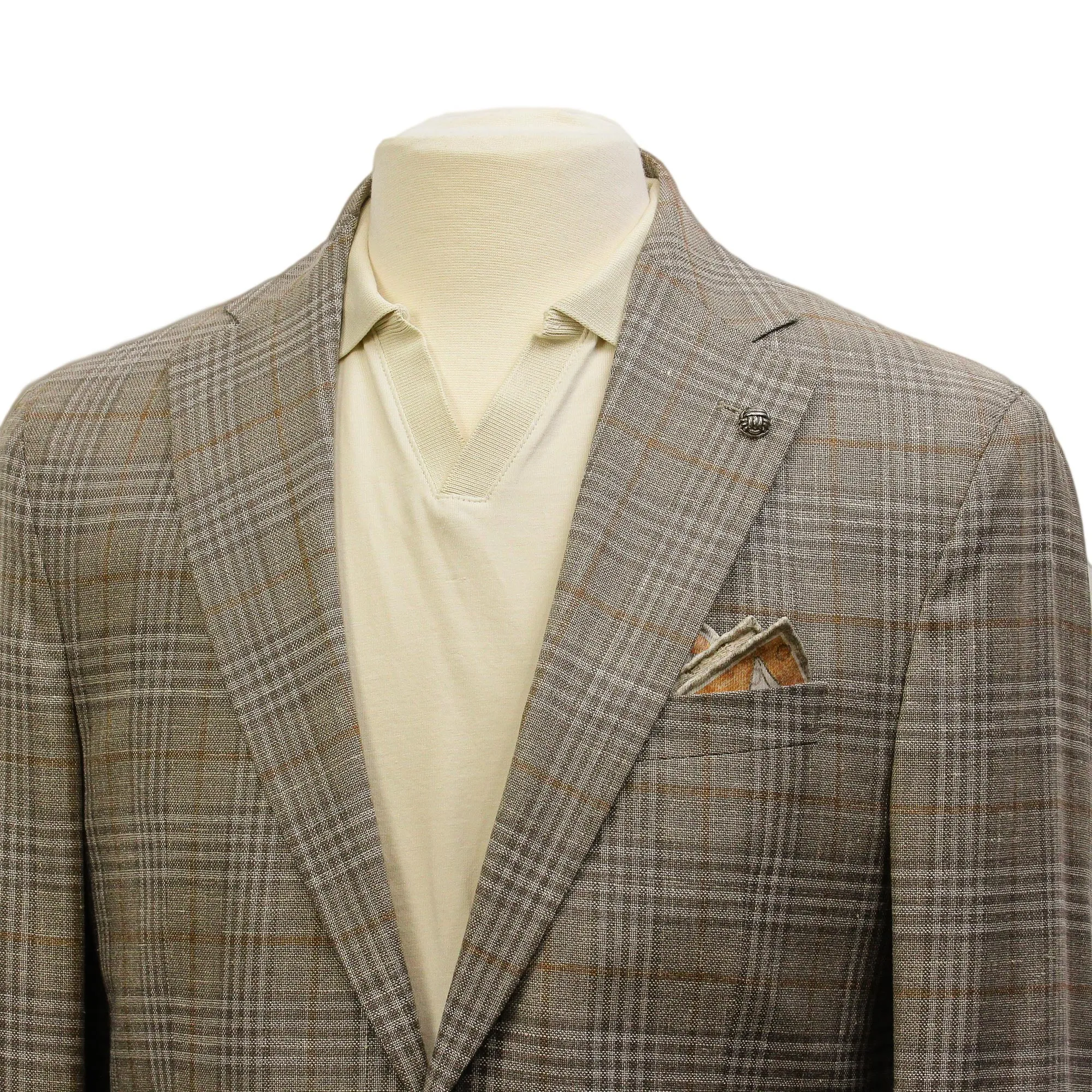 Taupe Check Loro Piana Wool/Silk/Linen Hampton Contemporary Fit Comfortwear Blazer - Jack Victor