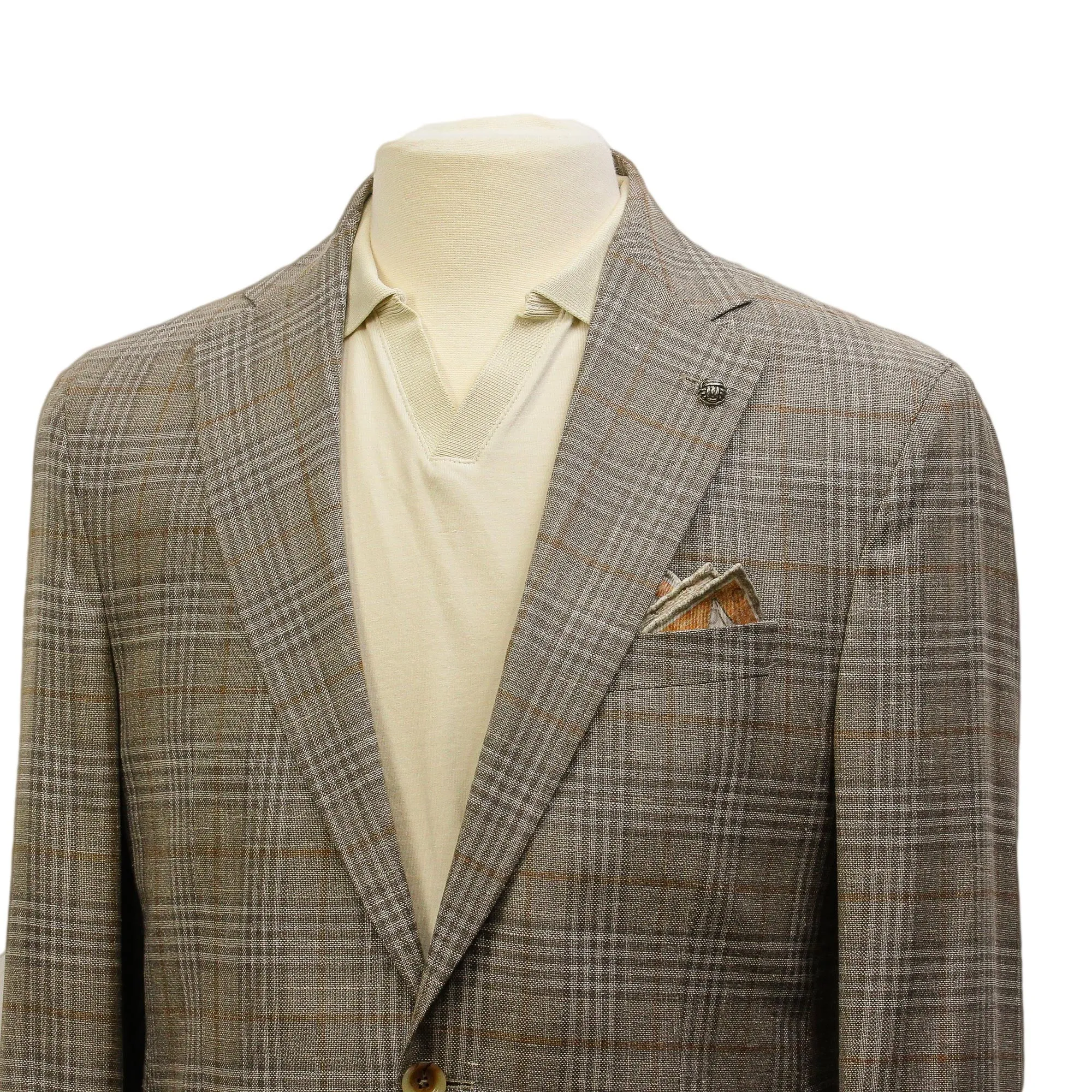 Taupe Check Loro Piana Wool/Silk/Linen Hampton Contemporary Fit Comfortwear Blazer - Jack Victor