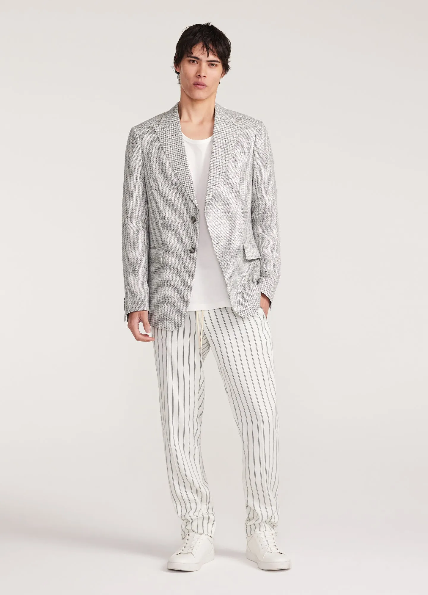 Thatch Check Linen Blazer White