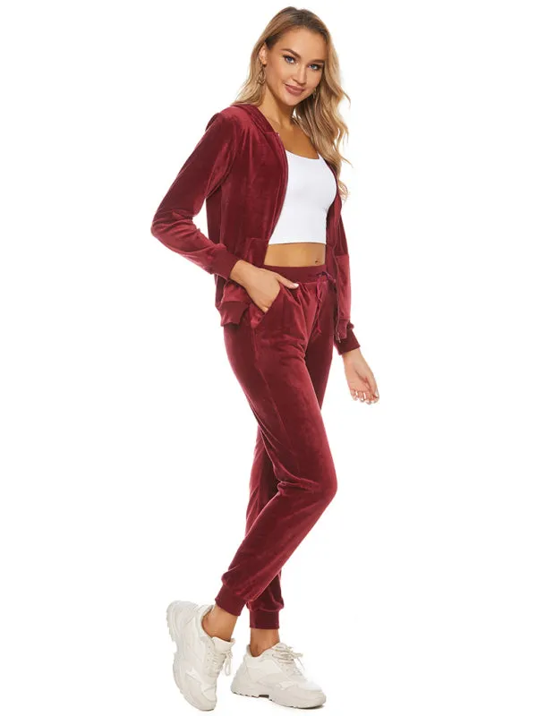 Velvet Tracksuit Zip-Up Hoodie & Sweatpants