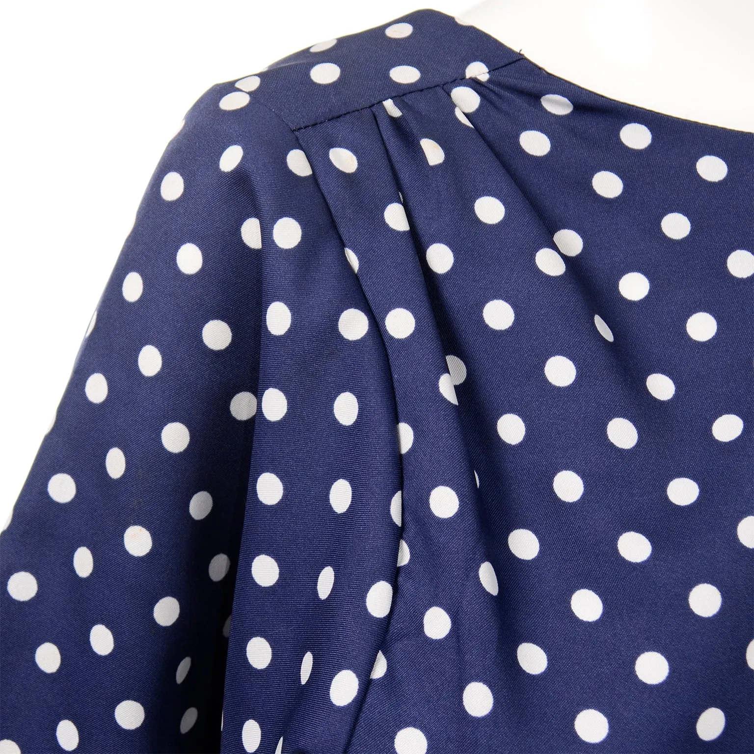 Victor Costa Vintage Navy Blue & White Polka Dot Ruffle Dress