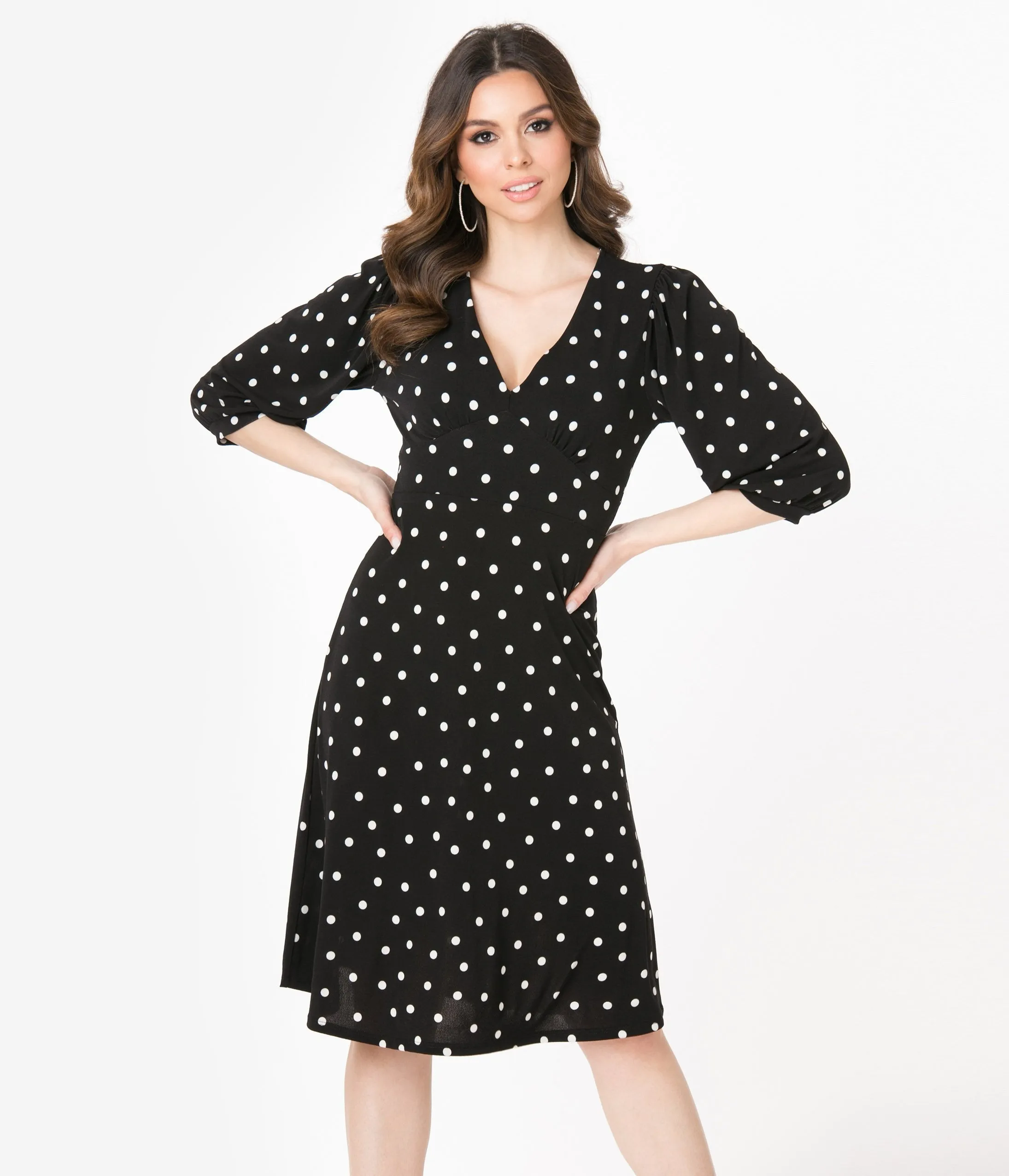 Vintage Style Black & White Polka Dots A-Line Dress