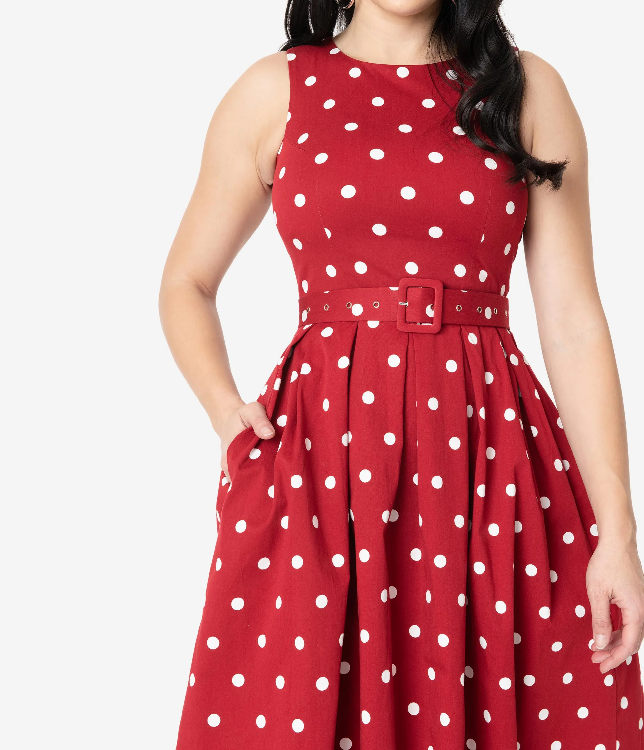 Vintage Style Dark Red & White Polka Dot Annie Swing Dress