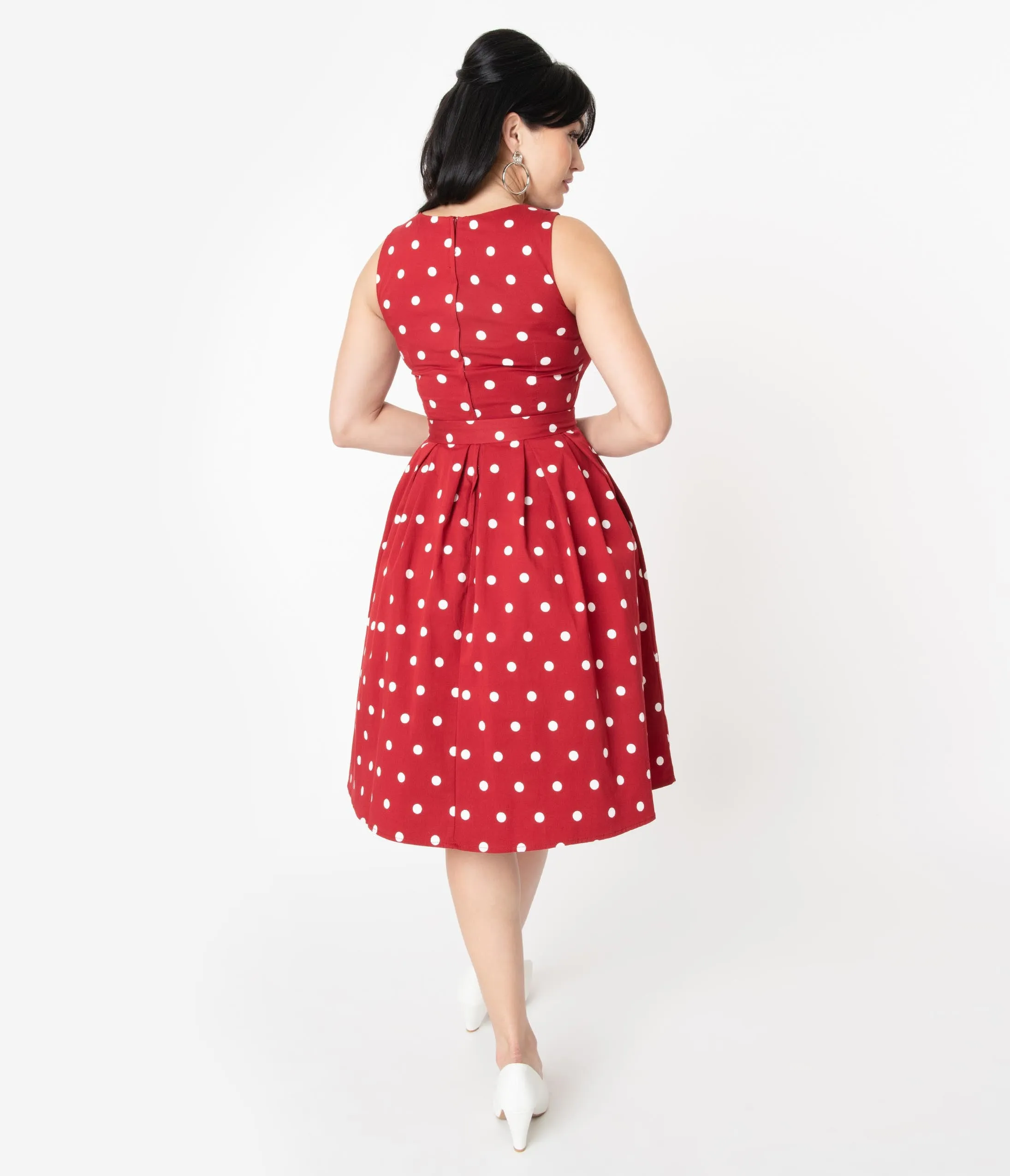 Vintage Style Dark Red & White Polka Dot Annie Swing Dress