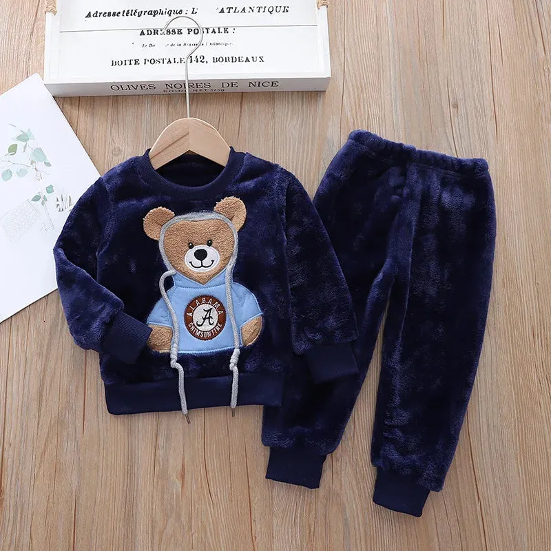 Winter Toddler Boys Plush Hooded Velvet Tracksuit