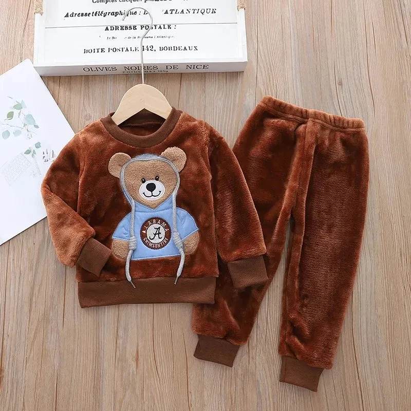 Winter Toddler Boys Plush Hooded Velvet Tracksuit