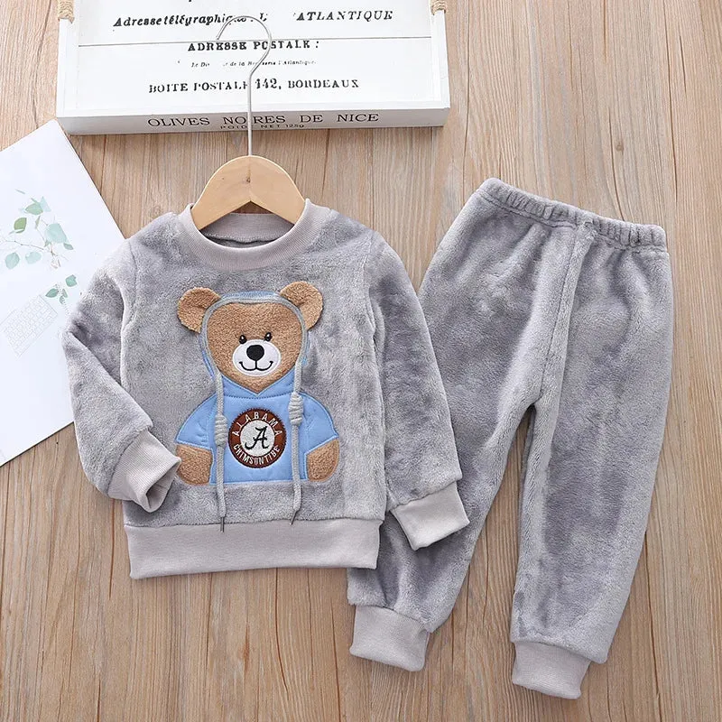 Winter Toddler Boys Plush Hooded Velvet Tracksuit