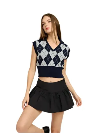 Women's Navy Argyle Cropped Vest