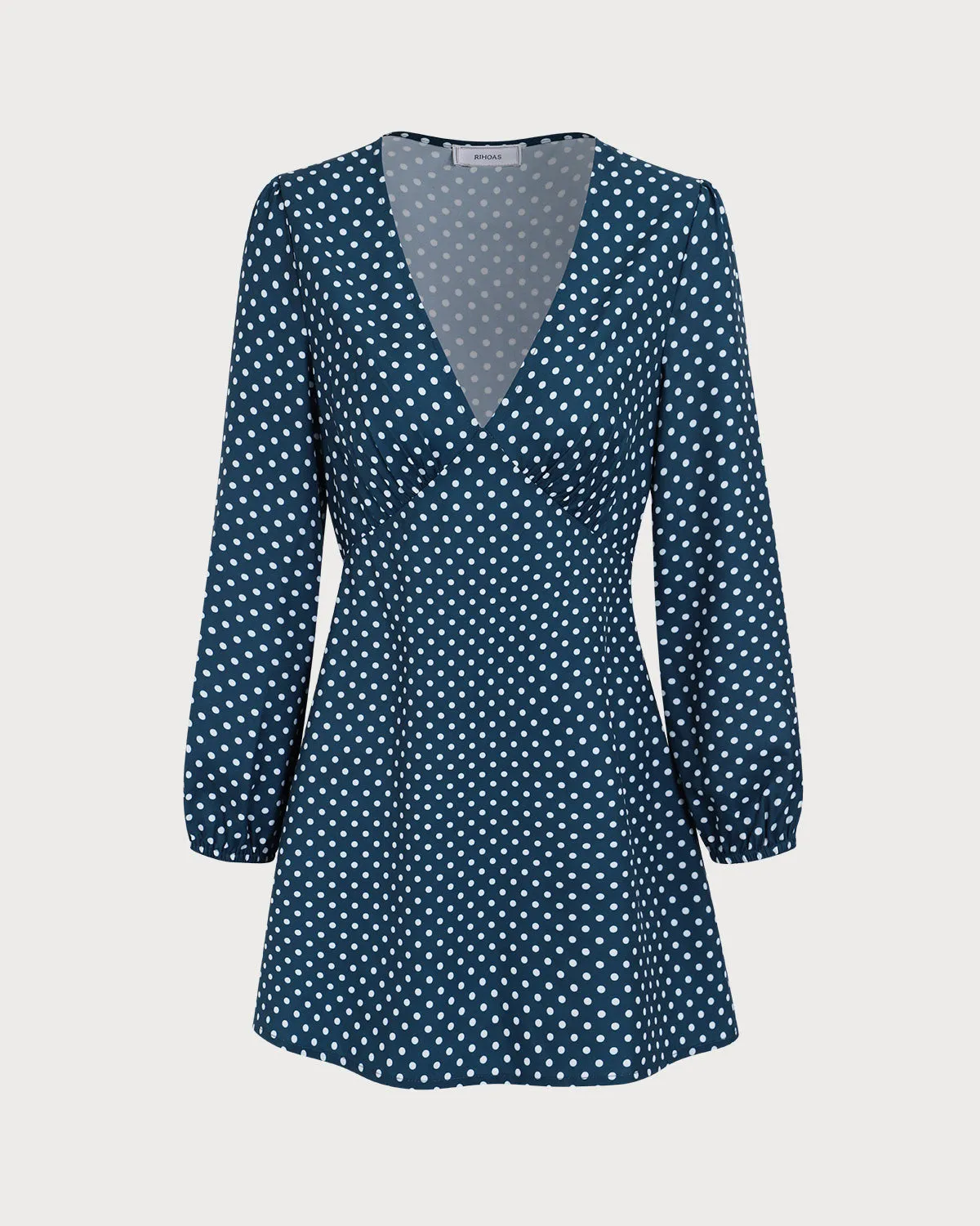 Women's Navy V-neck Polka Dot Mini Dress