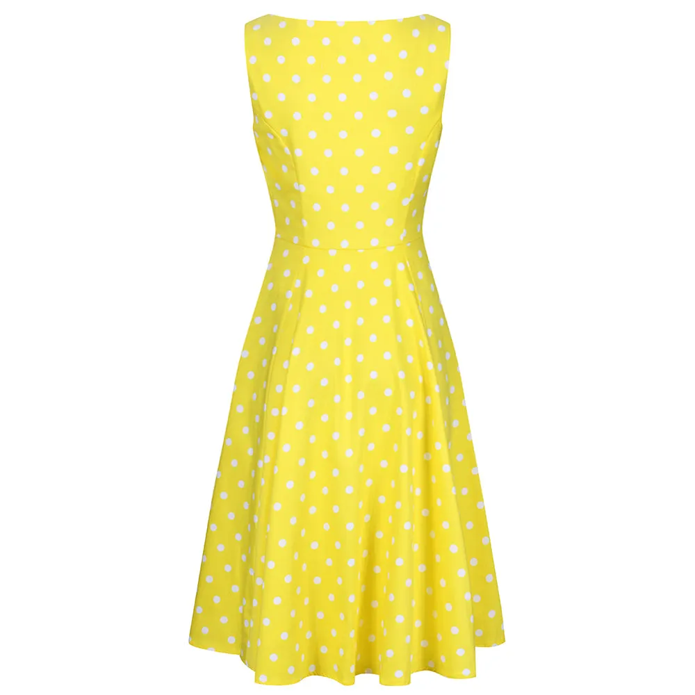 Yellow And White Polka Dot 50s Audrey Swing Dress